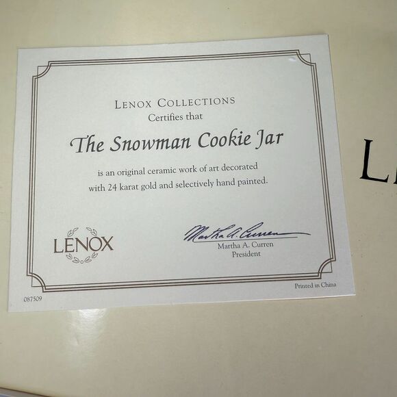 Lenox The Snowman Cookie Jar 2000 Vintage Mint Condit Original Packaging 12 In. - Picture 10 of 15